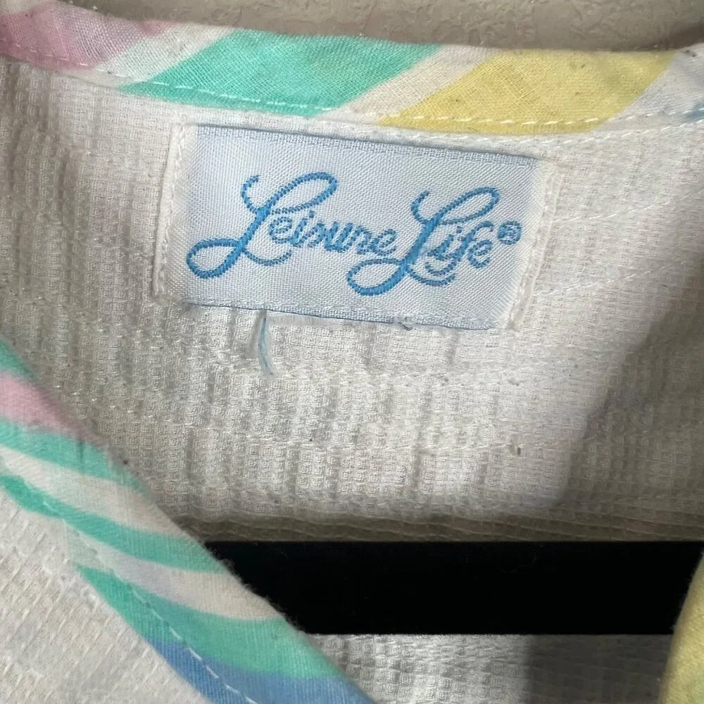 Vintage Leisure Life Striped Cotton‎ Blend House Dress Pockets  MuMu Large XL